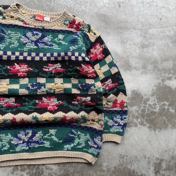 Liz Claiborne Liz & Co Sweater Womens Small Colorful Floral Knit Cotton Pullover - Picture 2 of 7